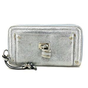 AUTHENTIC CHLOE Paddington Zip Around Long Wallet Silver Leather